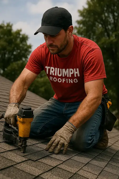 Homeowner calling Triumph Roofing for a free roof replacement quote in Pineville NC