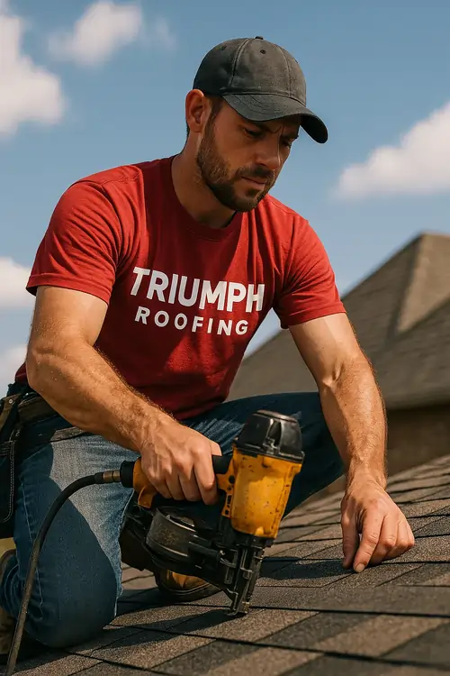 Homeowner calling Triumph Roofing for a roof repair estimate in Ballantyne, Charlotte NC