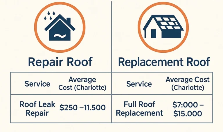 Roof repair technician fixing a leaking shingle in Charlotte.